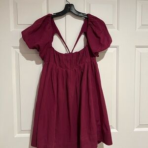 Free People Daniella Eyelet Lace Button-Down Puff Sleeve Square Neck Mini Dress